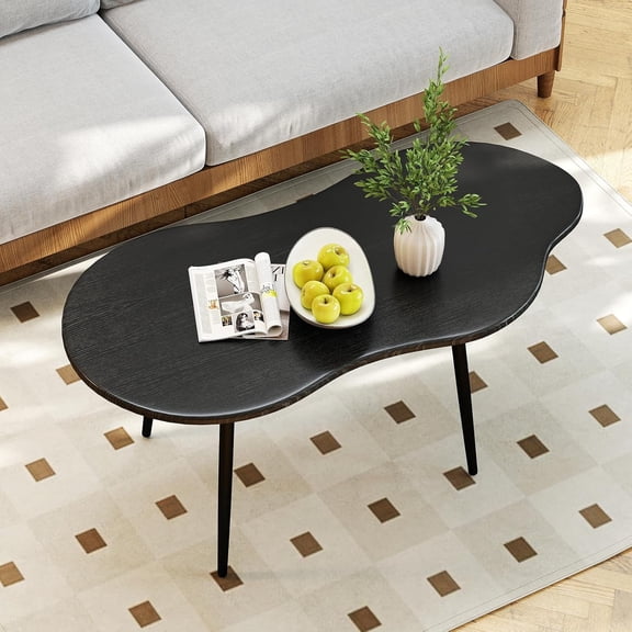 SolaceHue Small Coffee Table, 39.5" Cloud Center Table with Metal Frame, Unique Irregular Accent Cocktail Tea Table, Modern Wood Coffee Table for Living Room, Small Spaces (Black)