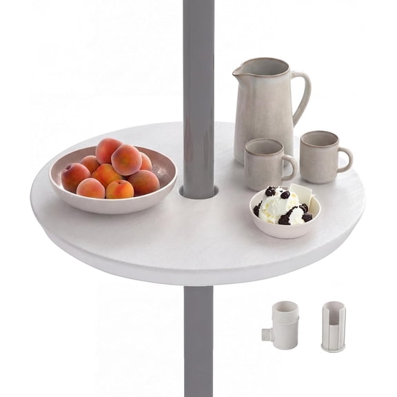 SolaceHue Umbrella Pole Table Tray - 20" Outdoor Side Table with Umbrella , Height Adjustable Knob, All-Weather Matrial, for Patio, Backyard, Deck, Garden, Poolside (White)