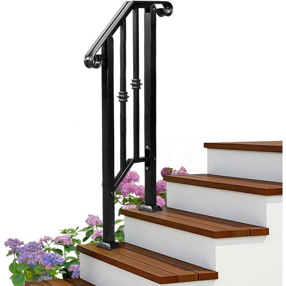 SolaceHue Upgraded Outdoor Handrail, Stair Handrail Fits 1 Steps, Handrails for Concrete Steps with Installation Kit, Stair Rails for Seniors, Wooden Steps & Porch & Deck