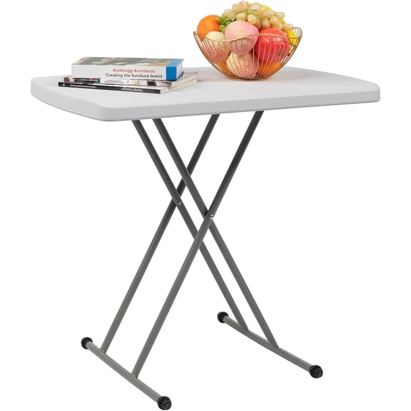 SolaceHue White Adjustable Folding Table, 30 x 19.7 x 28 inches, 9.04 lbs, Outdoor Use, Modern Tray Design, 55 lbs Load Capacity