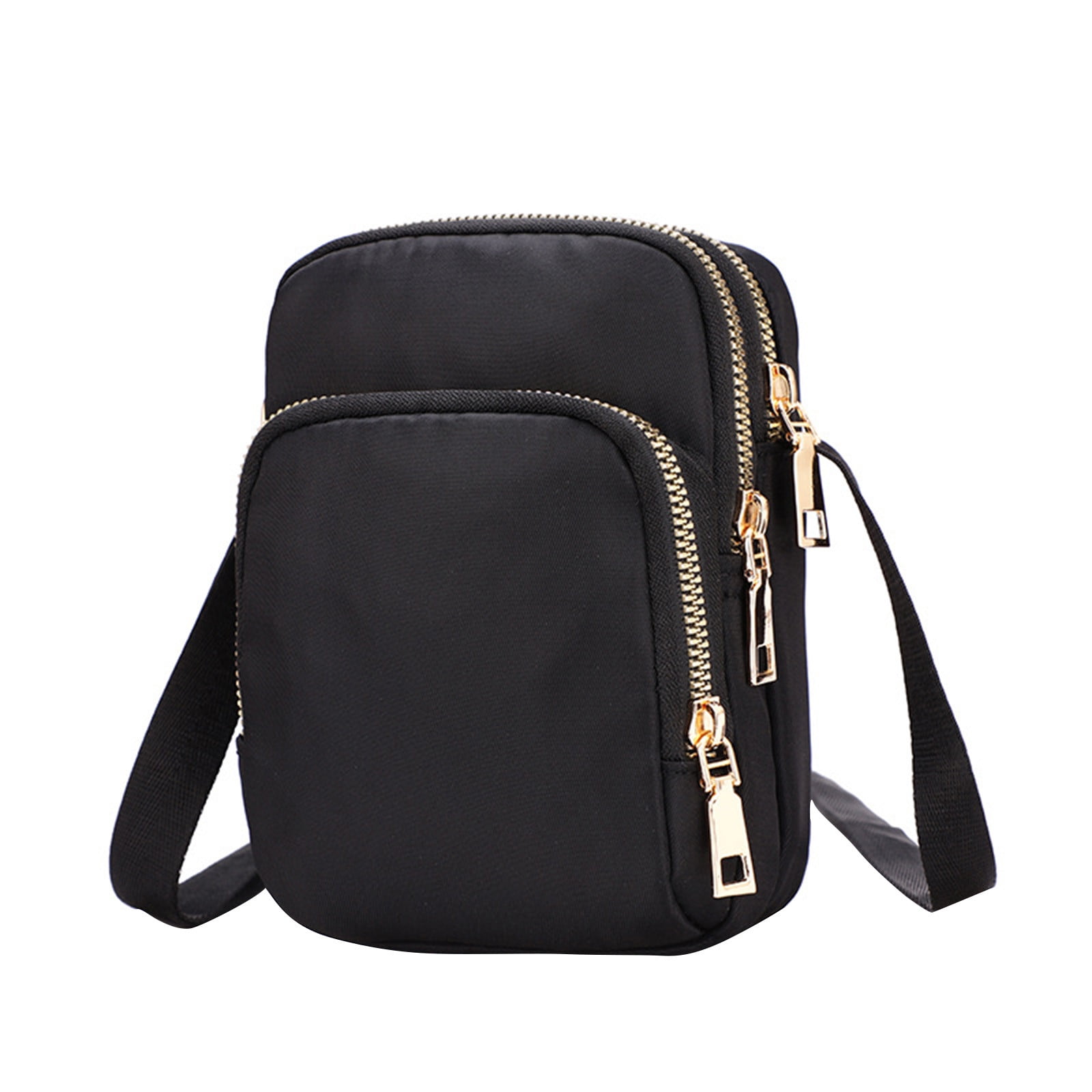 WALLET bag＋POCKET shoulder／black nylon Solacol Women's Small Nylon Crossbody Bag, 3-Layer Zipper