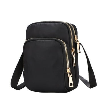 Solacol Women's Small Nylon Crossbody Shoulder Wallet Bag with 3 Layer Zipper, Black