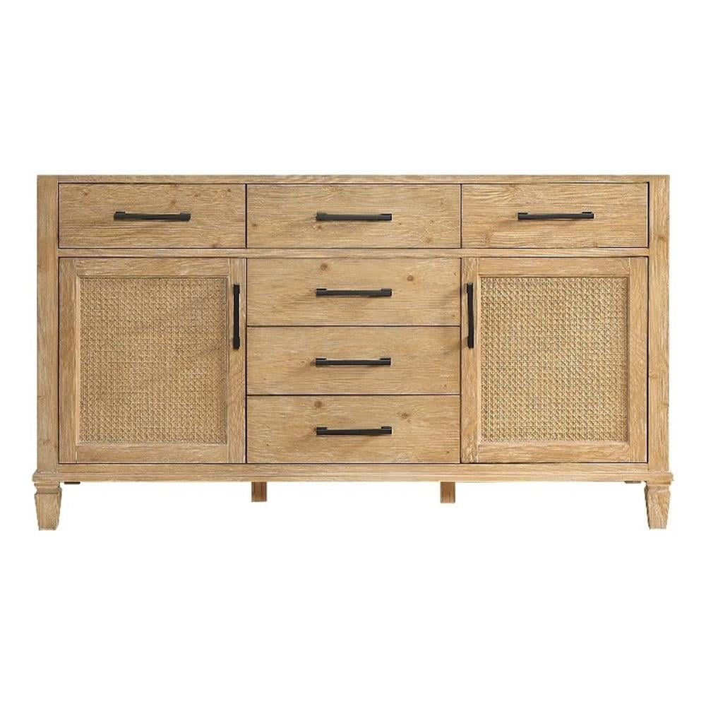 Solana 60" Weathered Fir Double Vanity Base with Rattan Accents