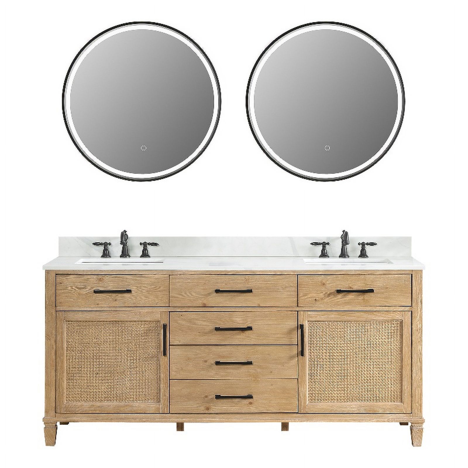 Issac Edwards Collection 72" Double Bathroom Vanity in Weathered Fir with Calacatta White Quartz Stone Countertop with Mirror Option
