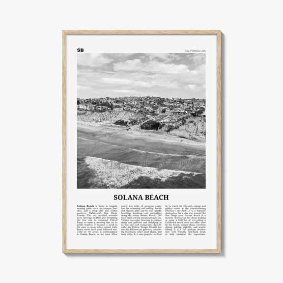 Solana Beach Black And White California Travel Coastal Travel Wall Art Poster , Poster Print Only