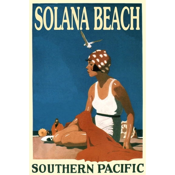 Solana Beach Southern Pacific Railroad Train Travel Seashore Art Office Poster , Poster Print Only