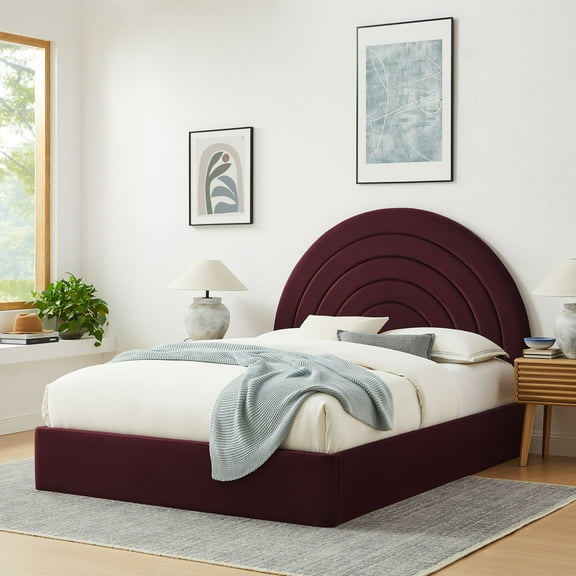 Modway Solana Arched Performance Velvet Full Platform Bed in Mulberry