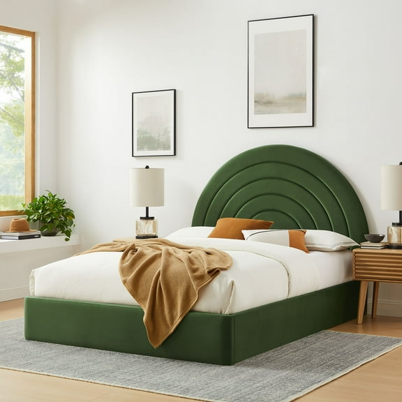 Modway Solana Arched Performance Velvet King Platform Bed in Moss Green