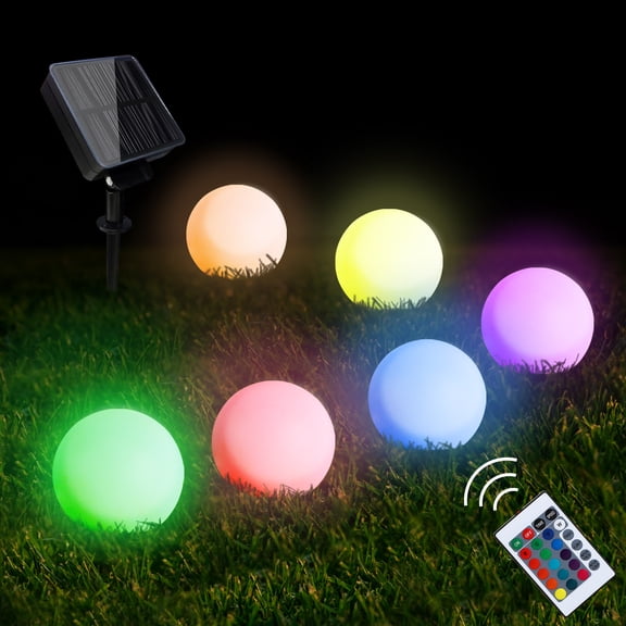 Solar 1to6 Globe Pathway Lights, RGB Color Changing LED Ball Lights with Remote, Waterproof Outdoor Landscape Lighting for Yard, Walkway, Garden Decor