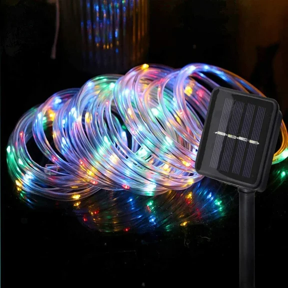 Solar 100Led Tube String Lights Outdoor Rope Waterproof Copper Wire Fairy Lights