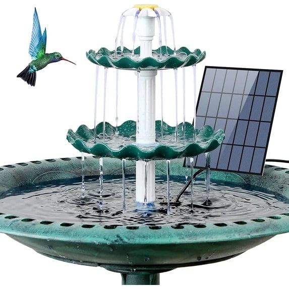 Solar 3-Tier Bird Bath Fountain with Separate Panel DIY Outdoor Garden Water Feature