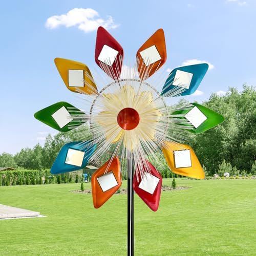 Solar 45" Sunglasses Wind Spinners for Yard and Garden, Metal Clearance Windmill Kinetic Wind Spinner Outdoor Decor, Wind Sculpture Yard Art Decorations for Patio & Lawn