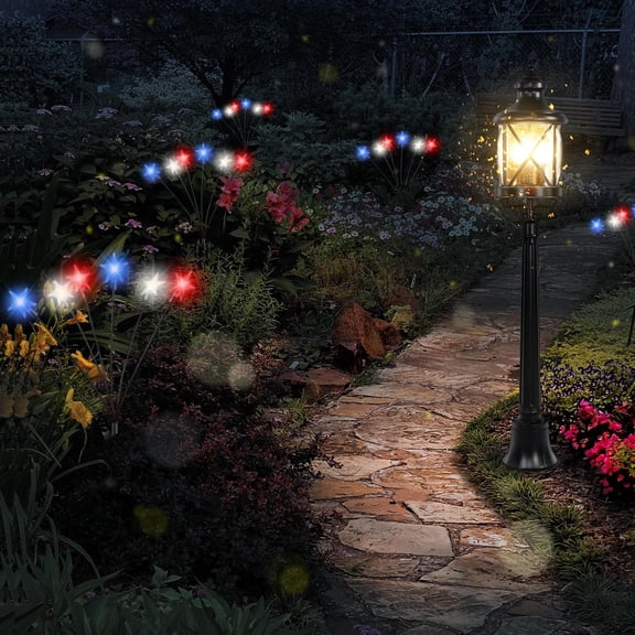 Solar 4th of July Stake Lights, Red White and Blue Lights Outdoor Decorations, Led Patriotic Lights Battery Operated for Memorial Day, July 4th, Veterans Day Outside Decor (red+white+blue)
