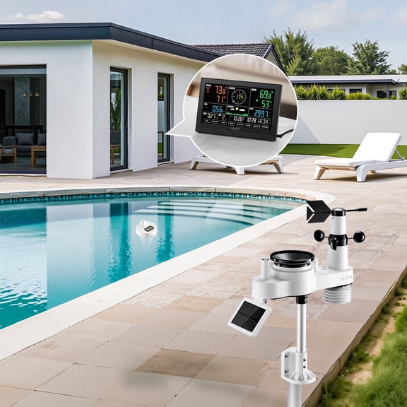 Solar 7-in-1 Wireless Weather Forecast Station, 7.5" Display, Pool Temp, Rain Gauge & Wind Speed