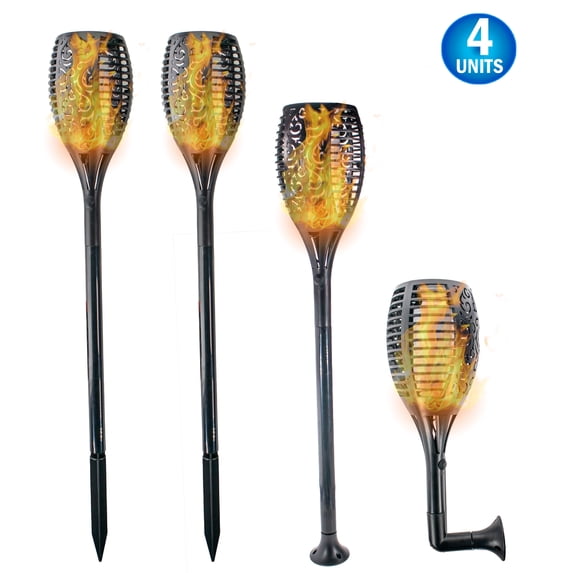 Solar 96 LED Tiki Torch Lights for Outdoor Decoration Realistic Flameless Flickering Flames, Waterproof Design, Multi-Use Accessory Set, Ideal for Backyard, Patio, and Garden Lighting (4pc)