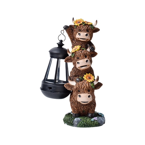 Solar Activated Cow Garden Statue Resin Decorative Welcome Plaques for Driveway Garden Pathways Greeting Accessories