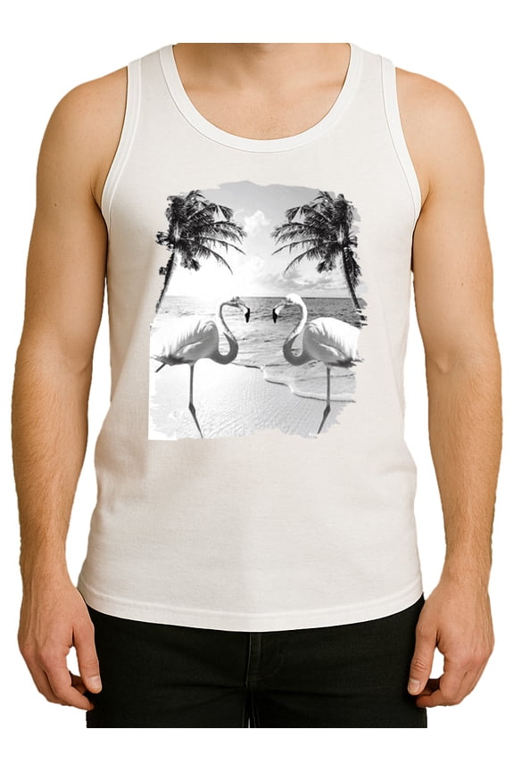 Solar Activated Tank Top for Men - UV Reactive Color Changing Shirt Sunlight Responsive Graphic, Flamingo X-Large