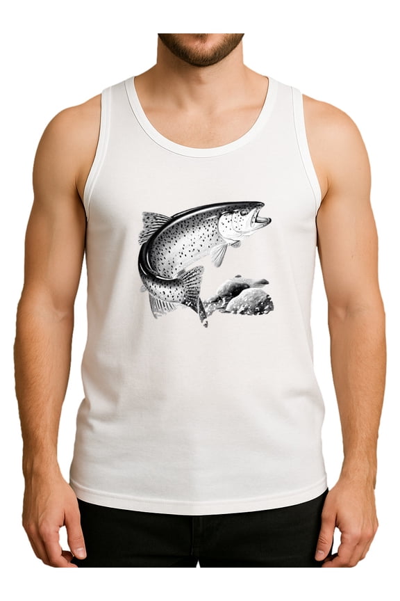 Solar Activated Tank Top for Men - UV Reactive Color Changing Shirt Sunlight Responsive Graphic, Rainbow Trout Medium