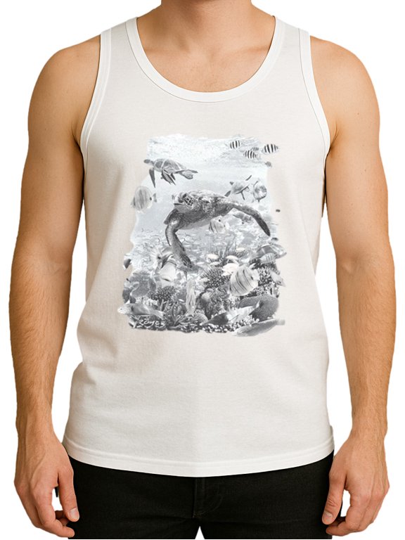 Solar Activated Tank Top for Men - UV Reactive Color Changing Shirt Sunlight Responsive Graphic, Turtle X-Large