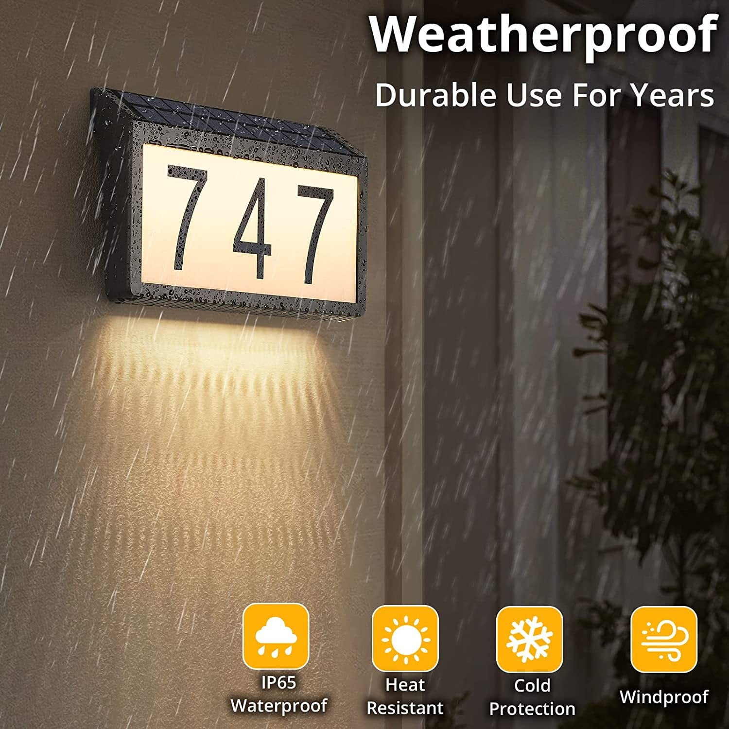 Solar Address Light for House Numbers, Outdoor Waterproof LED House Number Light with 3 Modes,Weatherproof for Front Door, Porch, Mailbox, Gate Post - IP65