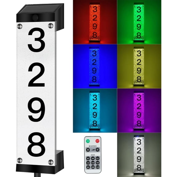 Solar Address Numbers for House, LED House Numbers for Outside Modern, Illuminated Solar Address Signs with Remote Control for Streets, Family Yards and Homes