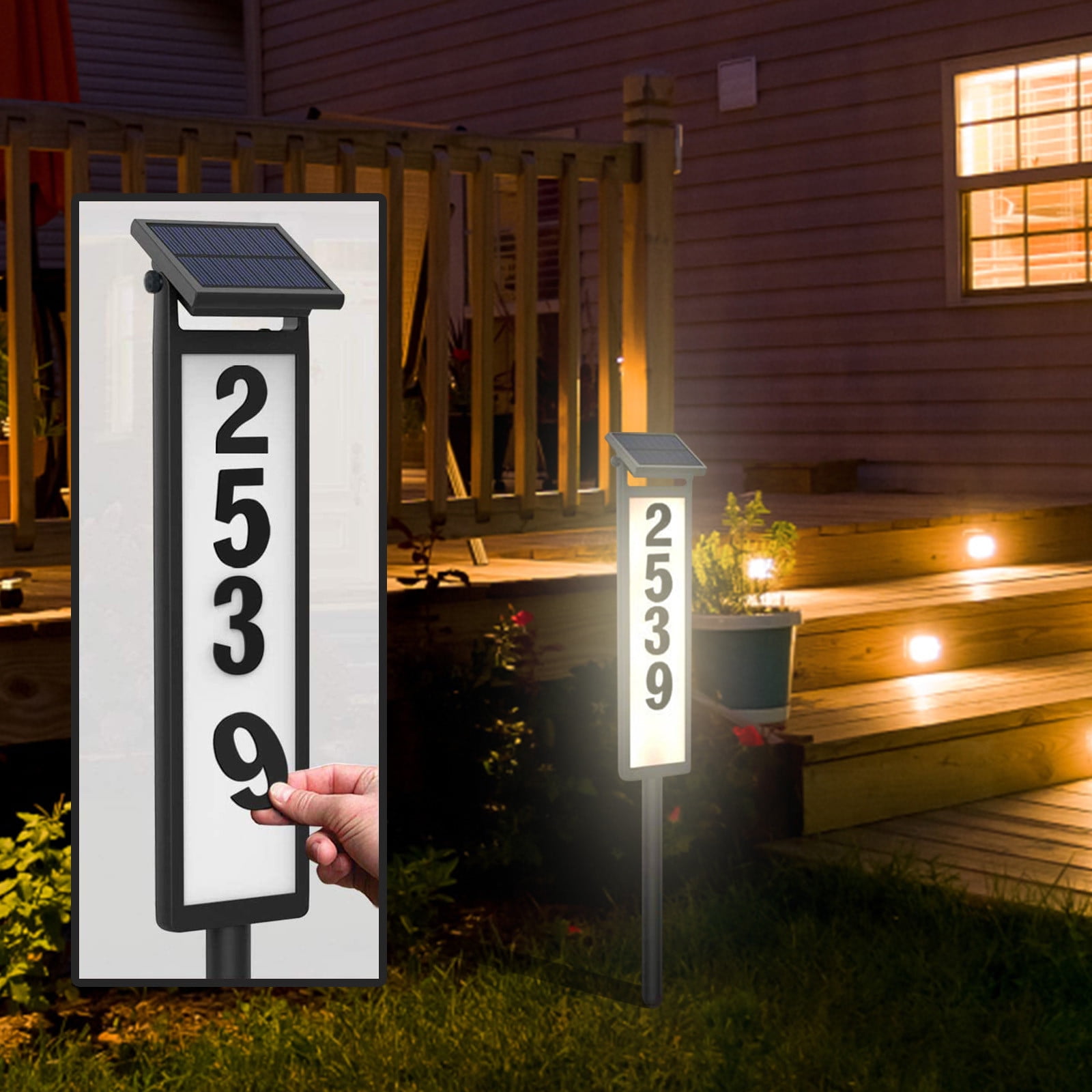 Solar Address Sign, 2025 New House Numbers for Outside, Lighted Address Plaque Outdoor Waterproof, Illuminated LED Address Numbers for Yard Home