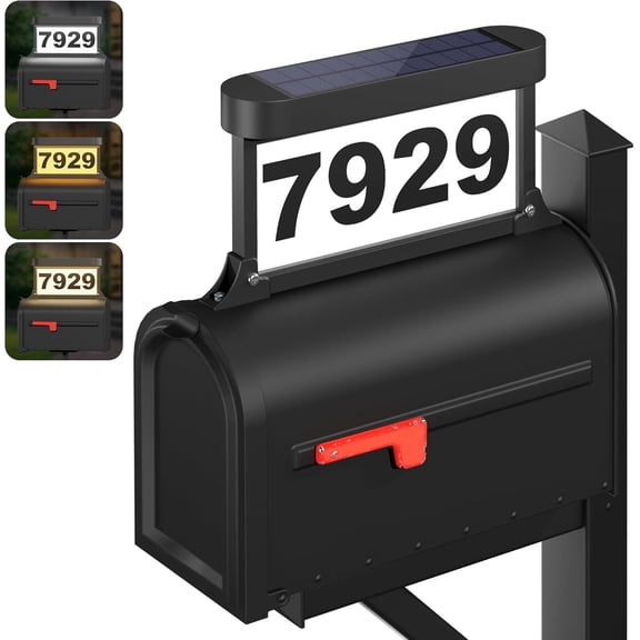 Solar Address Sign, 3-Color Lighting Modes Mailbox Number Plaque Waterproof, Double Sided Light-Emitting Mailbox Topper, LED House Numbers