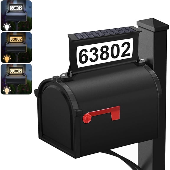 Solar Address Sign, 3 Colors-in-1 Waterproof Mailbox Number Plaque for Outside, Double-Sided Light-Emitting Topper, House Numbers Outside (No-drilling Option Available)