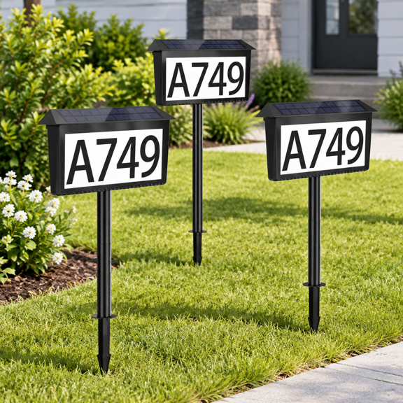 Solar Address Sign 3 Pack House Numbers For Outside Light Up