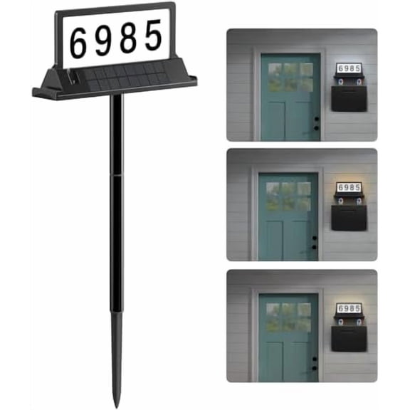 Solar Address Sign for House Numbers – Dual-Sided LED & Dual-Sided Solar Panels, 3 Color Modes, IP65 Waterproof Address Plaque, Strong Magnetic/Stake/Wall Mount, Dusk-to-Dawn for Mailbox Yard Dri