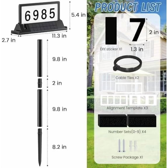Solar Address Sign for House Numbers – Dual-Sided LED & Dual-Sided Solar Panels, 3 Color Modes, IP65 Waterproof Address Plaque, Strong Magnetic/Stake/Wall Mount, Dusk-to-Dawn for Mailbox Yard Dri