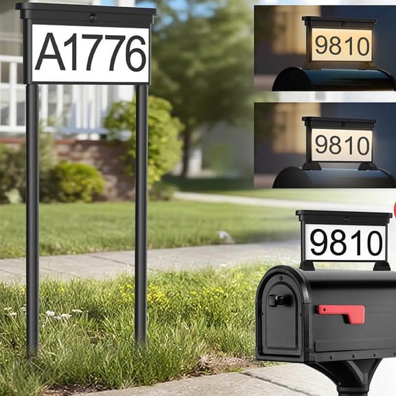 Solar Address Sign, House Numbers for Outside Double Side, Lighting Address Plaque Outdoor Waterproof, Illuminated LED Address Numbers with Stakes for Yard Home Mailbox