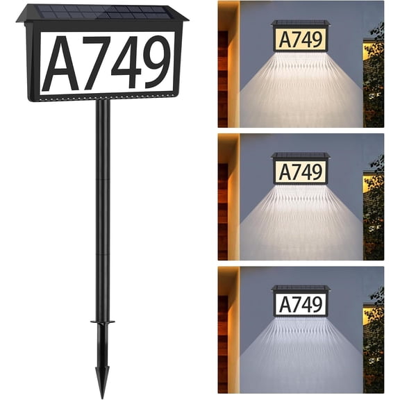 Solar Address Sign, House Numbers for Outside Light Up, 3 Colors  LED Illuminated House Numbers With Stake, Wall Mounted/In Ground Solar  Address Plaque for Yard Garden