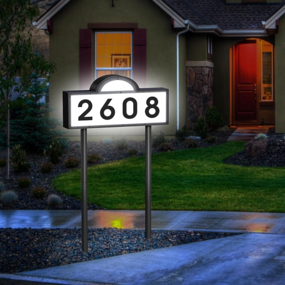 Solar Address Sign for House Yard, Light Up House Numbers with Cool White & Warm White, IP65 Waterproof Address Numbers Plaques In Ground or Wall Mounted, Yard Stake Garden Sign for Outside