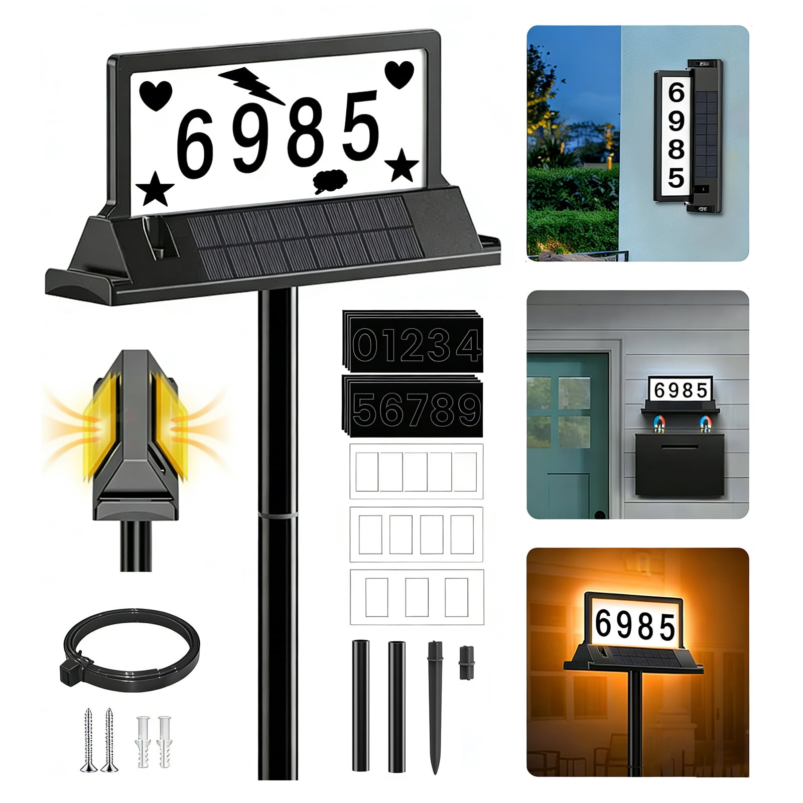 Solar Address Sign with LED House Numbers, Dual-Sided Solar Powered ...