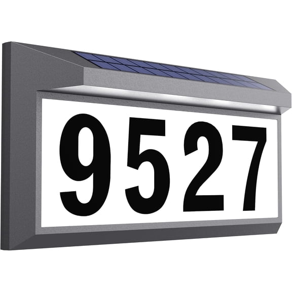 Solar Address Sign, LED Lighted Address Plaque Outdoor Waterproof, House Numbers for Outside, Illuminated Address Numbers Yard Home, Gray