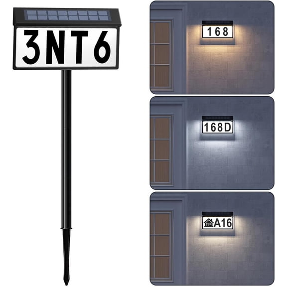 Solar Address Sign, Light Up House Numbers for Outside, 3-Color Illuminated LED Lighted Address Number with Stakes, Wall Mounted/In Ground Solar Address Plaque for Yard Garden