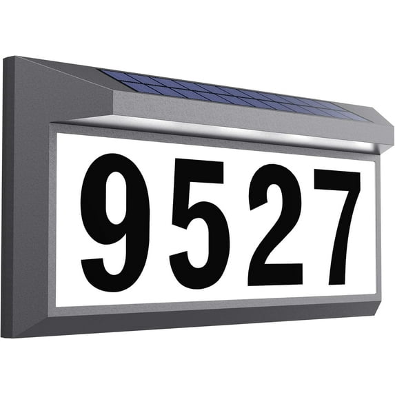 Solar Address Sign, Lighted Address Numbers Outdoor Waterproof, LED Address Plaque, House Numbers for Outside, Grey