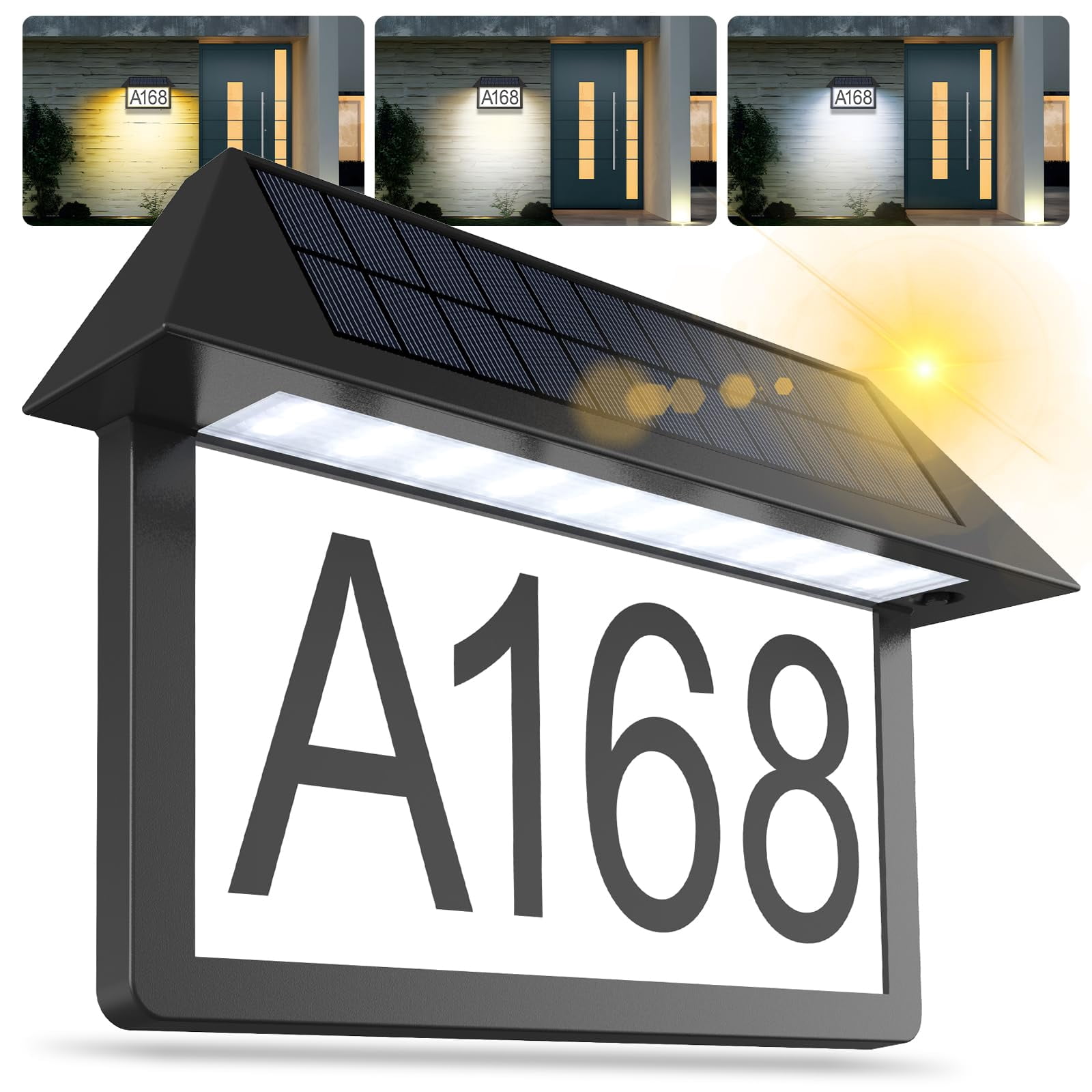 Solar Address Sign, Lighted House Numbers Waterproof, 3-Color Lighting ...