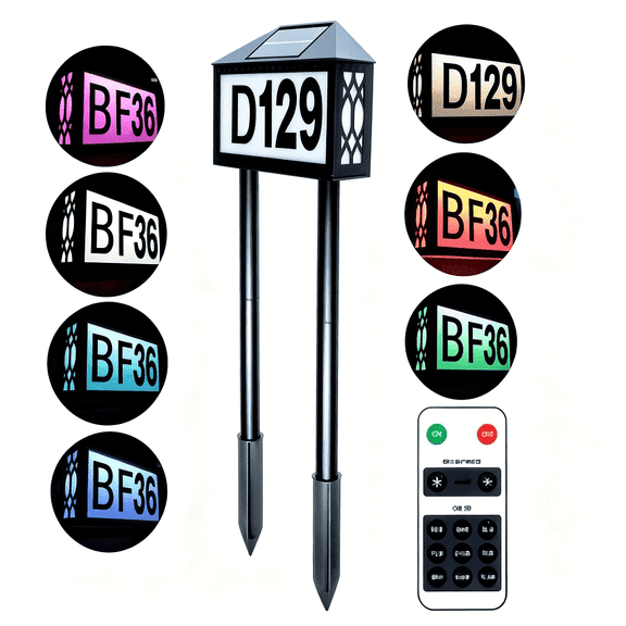 Solar Address Sign,Lighted Solar Address Number with Remote Control,3-in-1 Multi-Mount Installation Solar House Number Light With Stake,Wall Mounted or Pier Mount for Yard Driveway Sign Garden