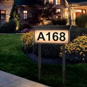 Solar Address Sign, RGB Color Changing House Numbers with 12 light Modes, Waterproof Illuminated Address Plaque, Wall Mount or In-Ground for Yard Home