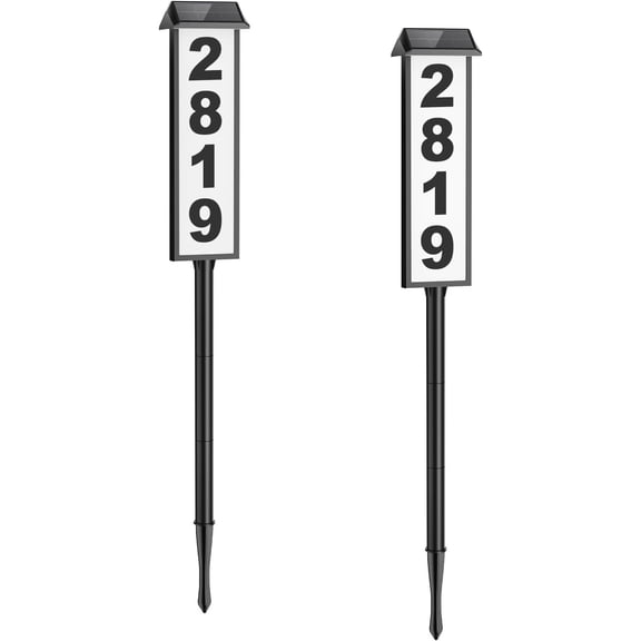 Solar Address Signs, House Number for Outside , 3-Color LED Illuminated Address Plaque with Stake, Solar Light Up Address Numbers for Houses Yard, 2-Pack