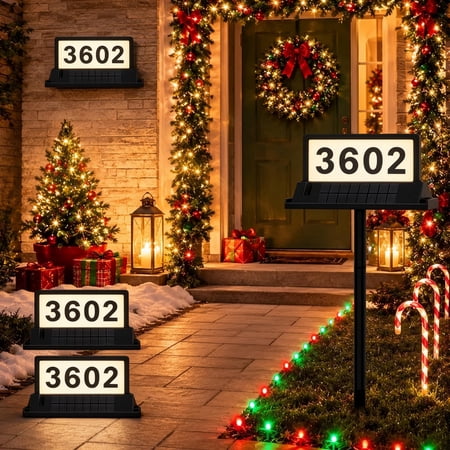 Solar Address Signs, Outdoor LED House Numbers Solar Powered Yard Address Plaque for Yard Street