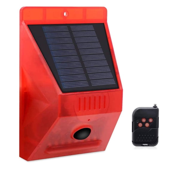 Solar Alarm Light,Waterproof 8LED Solar Motion Sensor 129db Sound Security Siren Lamp,Solar Strobe Warning Light with Remote for Fence Farm Home Garden Yard