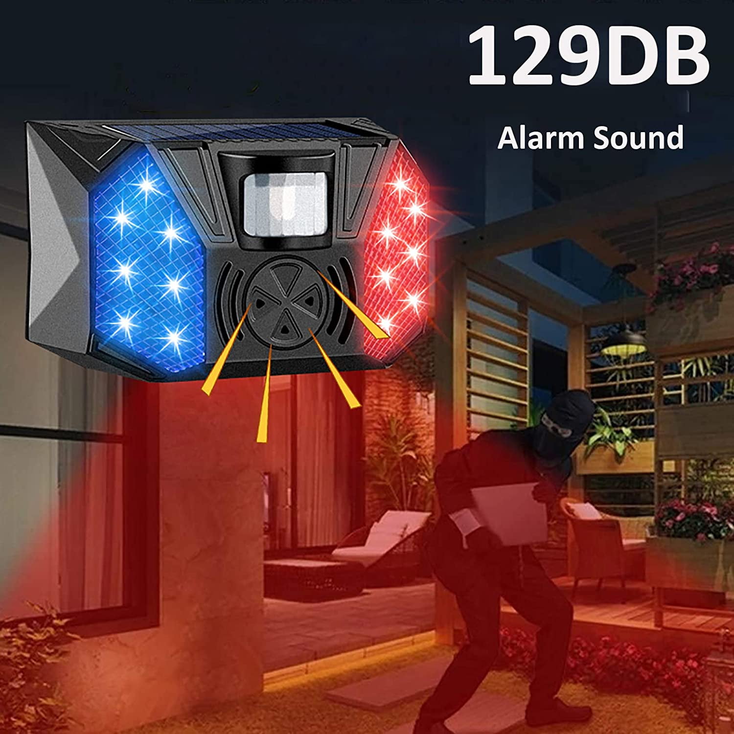 Solar Alarm System for Home Security, Waterproof 129db Siren Sound