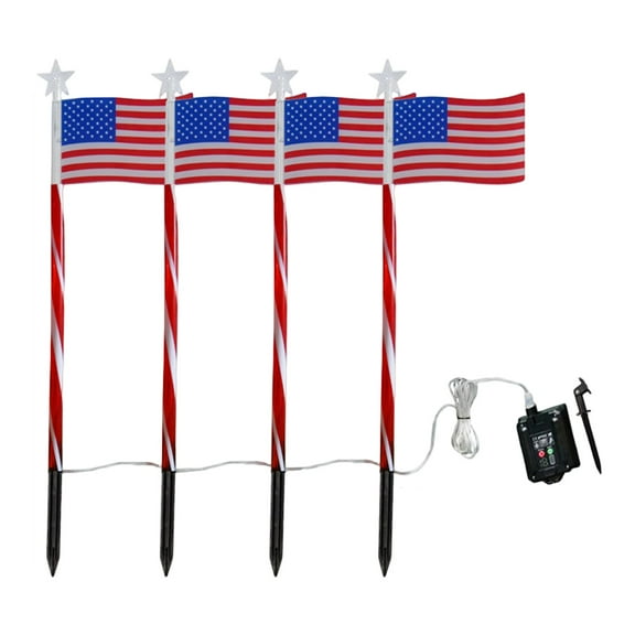 Solar American Flag Lights , LED Patriotic Garden Stakes for Outdoor Display , Weatherproof Metal and Synthetic Fiber Multicolored , Backyard Villa Lawn and Independence Day Decoration