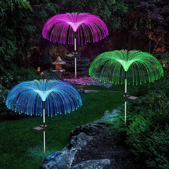 Solar Anemone Stake Lights Outdoor with Fiber Optic Glow Auto On at Dusk Waterproof IP44 for Garden Pathway Patio Yard Decor Unique Sea Creature Design Sparkling Illumination All Season Landscape