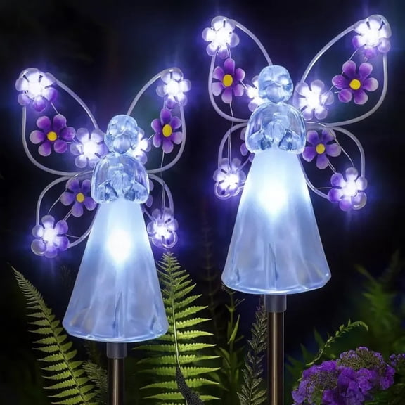 Solar Angel Garden Stake Lights - 2 Pack Angel Solar Lights Outdoor Garden, Eternal Light Angel with 7 LEDs for Cemetery Grave Decorations, Memorial Gift, Christmas Yard Art, Sympathy Gifts