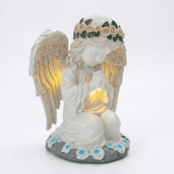 Lumiartisan Solar Angel Garden Statue 8.07" H, Praying Angel Figurine with LED Light for Outdoor Yard Cemetery