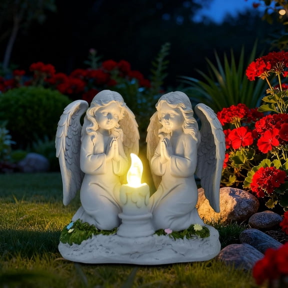 Solar Angel Garden Statue Outdoor, Praying Angel Statues Solar Figurine Lights Outdoor Waterproof, Resin Angel Sculpture for Garden Yard Lawn Grave Cemetery Decor, Gift for Mom Grandma Women